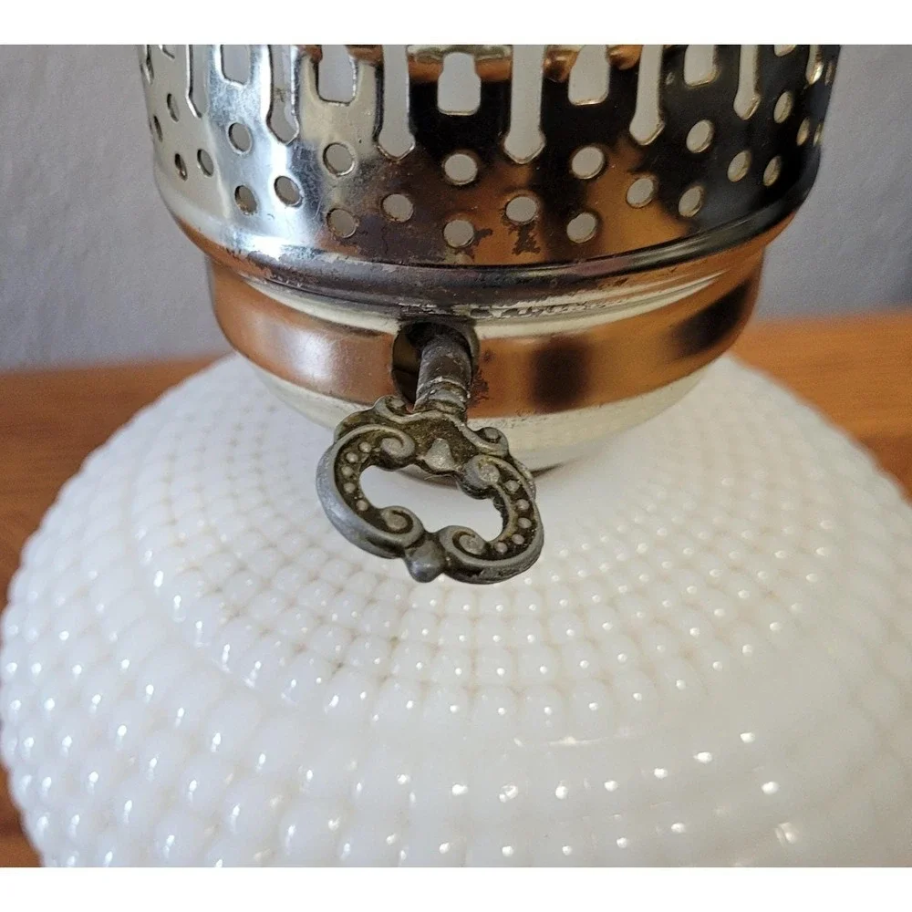 Unbranded Milk Glass Hobnail Hurricane Lamp Vintage 1960s - Read As Is